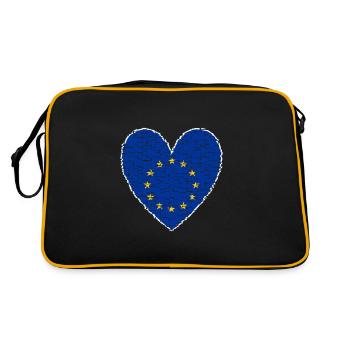 EU Flagge Herz Europa Europäische Union Euro - Retro Tasche - Schwarz/Gold - Hinten