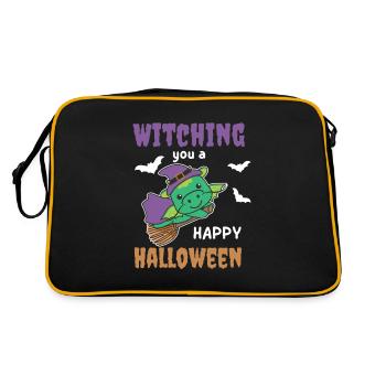Drache Hexe Witching you a Happy Halloween - Retro Tasche - Schwarz/Gold - Hinten