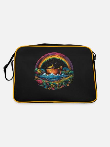 Noah's Ark Christian Rainbow Pop Art - Retro Bag - black/gold - Back