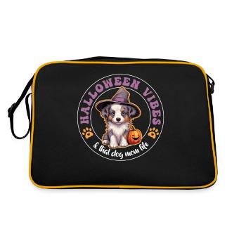 Halloween Hexenhut Kürbis Hund Australian Shepherd - Retro Tasche - Schwarz/Gold - Hinten