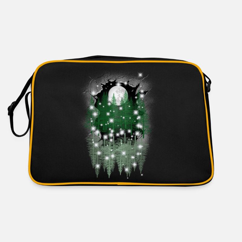 mystical nature moon forest spruce trees reflection Retro Bag