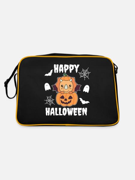 Triceratops Happy Halloween Pumpkin Bat - Retro Bag - black/gold - Back