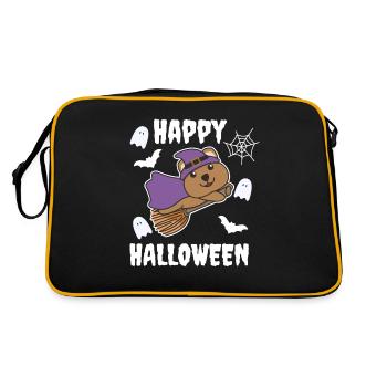 Quokka Happy Halloween Hexe Kinder Hexen Kostüm - Retro Tasche - Schwarz/Gold - Hinten