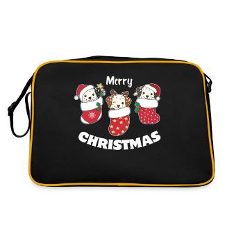 Süße Hunde in Weihnachtssocke zu Weihnachten - Retro Tasche - Schwarz/Gold - Hinten