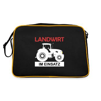 Landwirt im Einsatz Bauer Lustiger Spruch Natur - Retro Tasche - Schwarz/Gold - Hinten