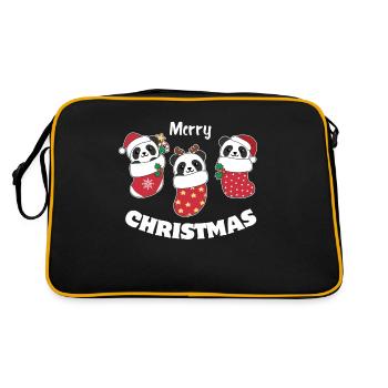 Süße Panda in Weihnachtssocke zu Weihnachten Panda - Retro Tasche - Schwarz/Gold - Hinten