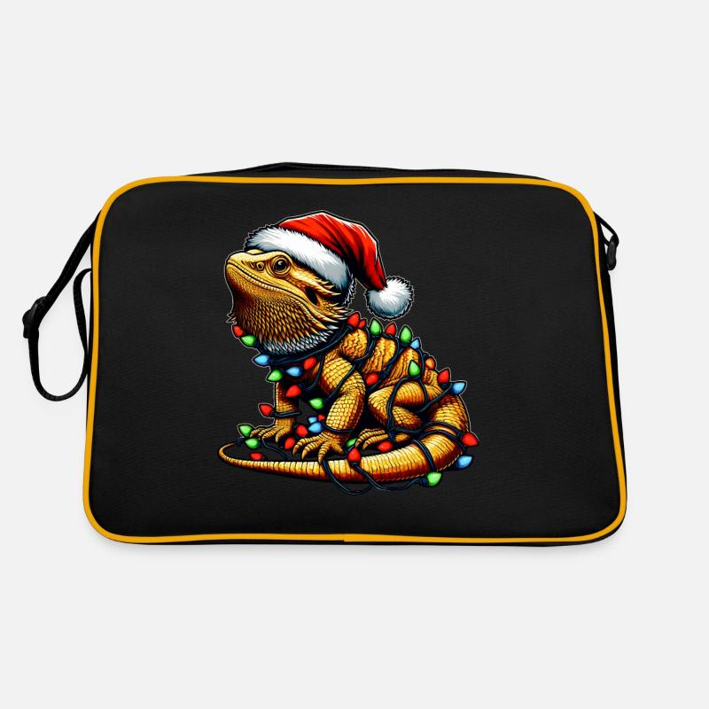 Bartagame Eidechse Weihnachtsmütze Xmas - Retro Tasche - Schwarz/Gold