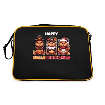 Happy Hallothanksmas Capybara Weihnachts Capybaras - Retro Tasche - Schwarz/Gold - Hinten