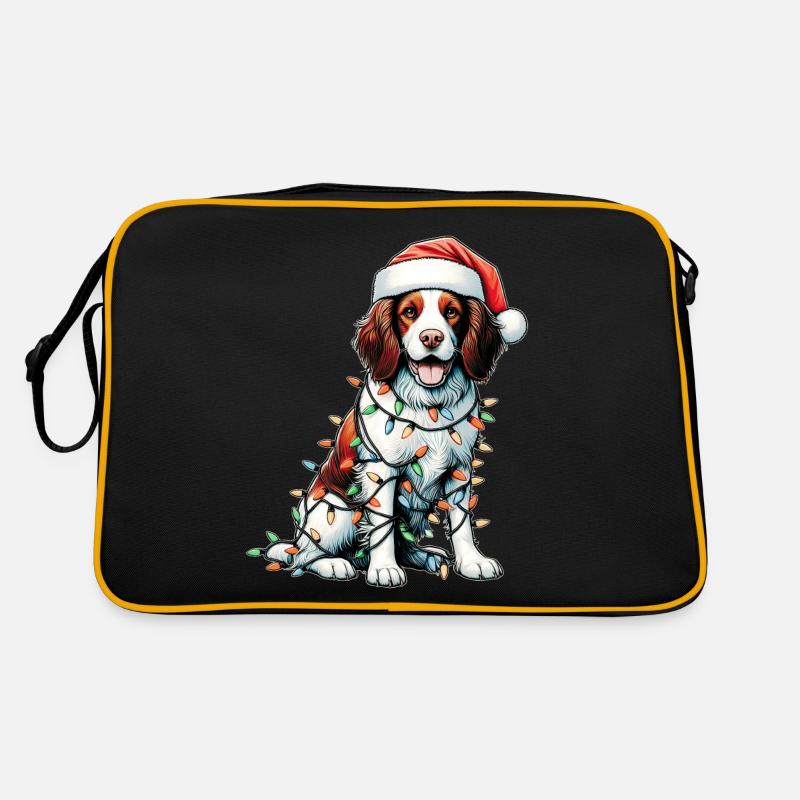 Brittany Spaniel Chien Père Noël Noël - Sac Retro - noir/or