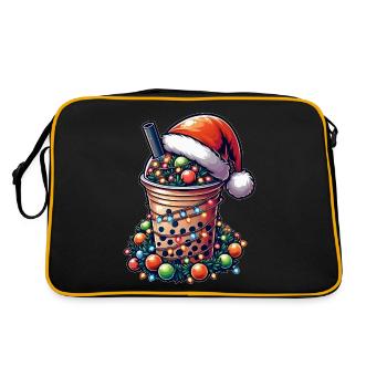 Bubble Tea Boba Milchtee Weihnachtsmütze Xmas - Retro Tasche - Schwarz/Gold - Hinten