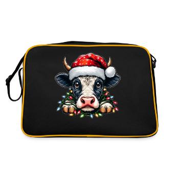 Niedliche Kuh Bauernhof Landwirt Weihnachten Hut X - Retro Tasche - Schwarz/Gold - Hinten