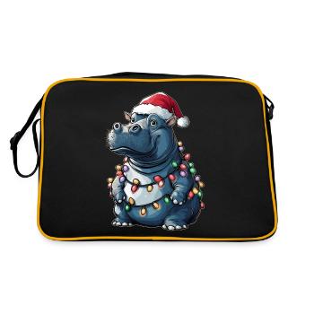 Hippo Hippopotamus Weihnachtsmütze Xmas - Retro Tasche - Schwarz/Gold - Hinten