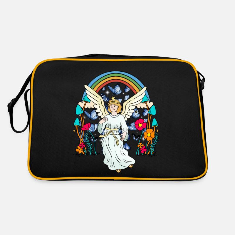 Regenbogen Engel Schutzengel Schmetterlinge Blume - Retro Tasche - Schwarz/Gold