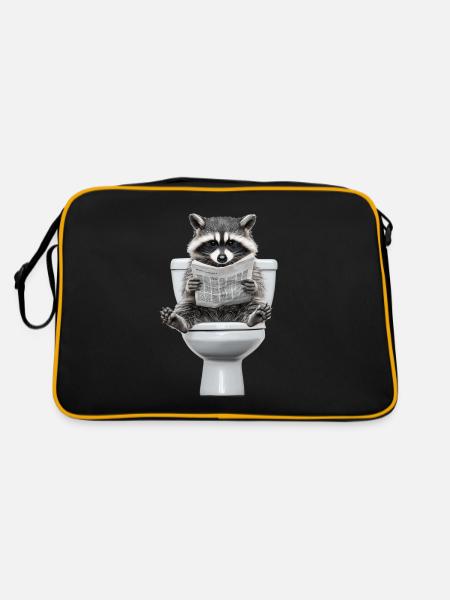 Drôle de raton laveur sur les toilettes avec journal zoo animal de compagnie - Sac Retro - noir/or - Dos