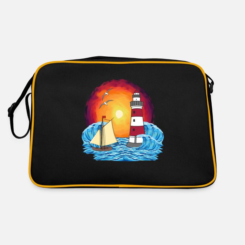 Leuchtturm Segelschiff maritim Schiffe Schiff Retro Tasche