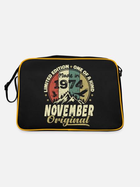 November 1974, November 1974 Geburtstagsgeschenk - Retro Tasche - Schwarz/Gold - Hinten