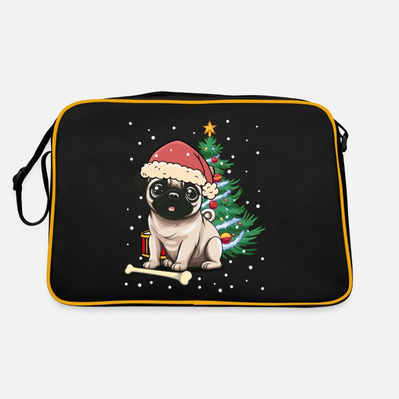 Mops Hund Hunde Santa Nikolaus Weihnachtsmann - Retro Tasche - Schwarz/Gold