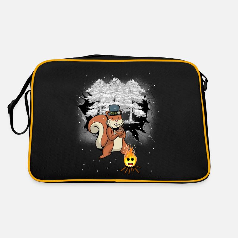 Winter Wald Eichhörnchen Kinder - Retro Tasche - Schwarz/Gold