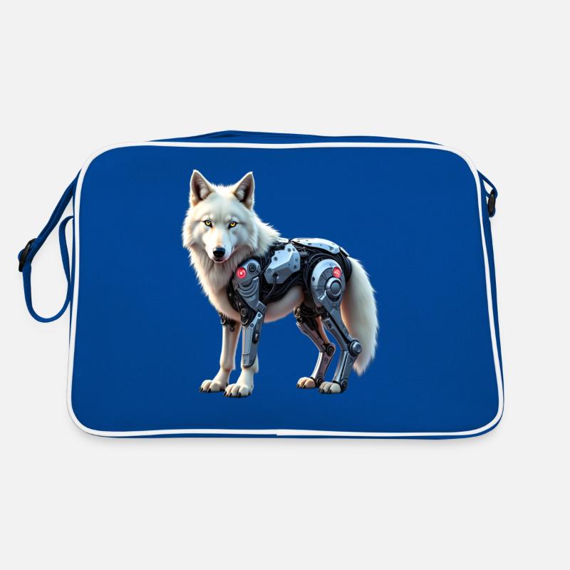 Lustiger Roboter Kunst Wolf Cyborg Tier AI Wolf Retro Tasche