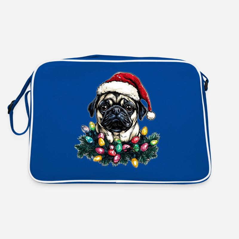 Niedlicher Mops Weihnachtsmütze Xmas Retro Tasche