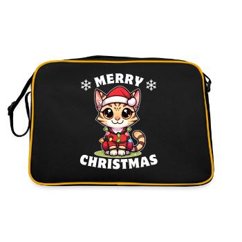 Weihnachten Lichterkette Savannah Katze - Retro Tasche - Schwarz/Gold - Hinten