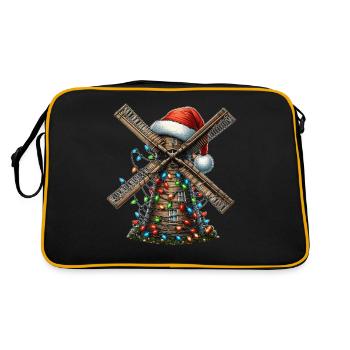 Windmühle Windkraft Weihnachtsmütze Xmas - Retro Tasche - Schwarz/Gold - Hinten