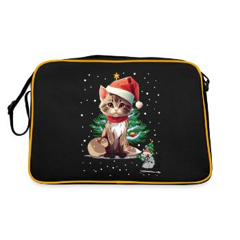 Katze Maus Weihnachten Santa Nikolaus Christmas - Retro Tasche - Schwarz/Gold - Hinten