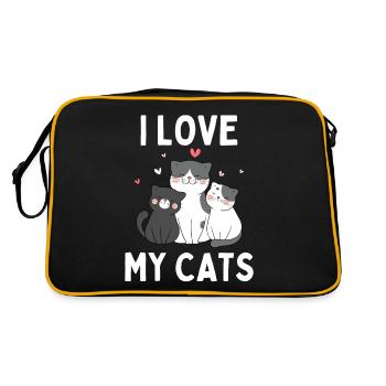 I Love My Cats - Lustig Katze Kätzchen - Retro Tasche - Schwarz/Gold - Hinten