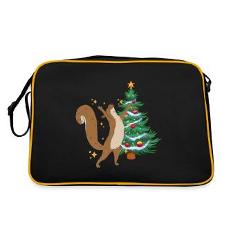 Christmas Tree Christmas Tree Squirrel Xmas - Retro Bag - black/gold - Back