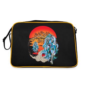 Mystisch Wildpferde Pferd Pferde Natur Reiterin - Retro Tasche - Schwarz/Gold - Hinten