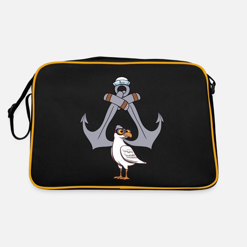 Möwe Möwen maritim Anker Seefahrt Ahoi - Retro Tasche - Schwarz/Gold