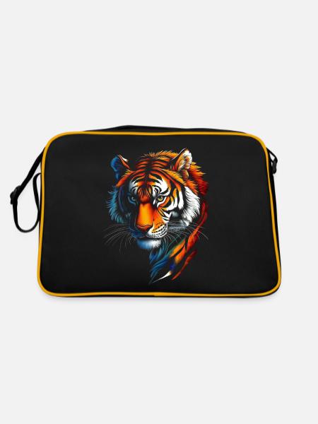 Lustiges Tiger Kunst Tier Natur Wildtier Tiere Zoo - Retro Tasche - Schwarz/Gold - Hinten