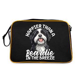 Bearded Collie Dog Happy Beardie in the Breeze - Retro Bag - black/gold - Back