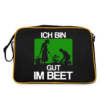Ich bin gut im Beet Gärtner Wortspiel Gartenfreund - Retro Tasche - Schwarz/Gold - Hinten