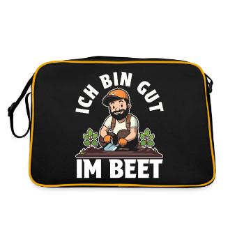 Ich bin gut im Beet Gärtner Wortspiel Gartenfreund - Retro Tasche - Schwarz/Gold - Hinten