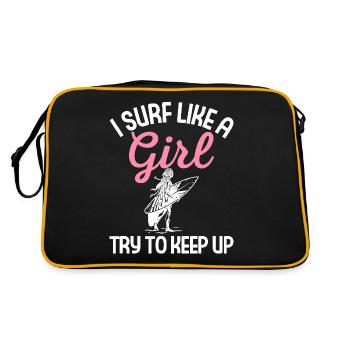 Surfing Girl Surfer I Surf Like A Girl Try To Keep - Retro Bag - black/gold - Back