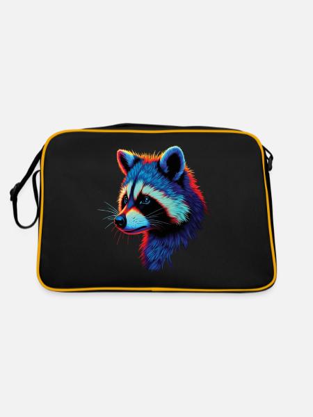 Raccoon Motif Animal Lover Art Artwork - Retro Bag - black/gold - Back