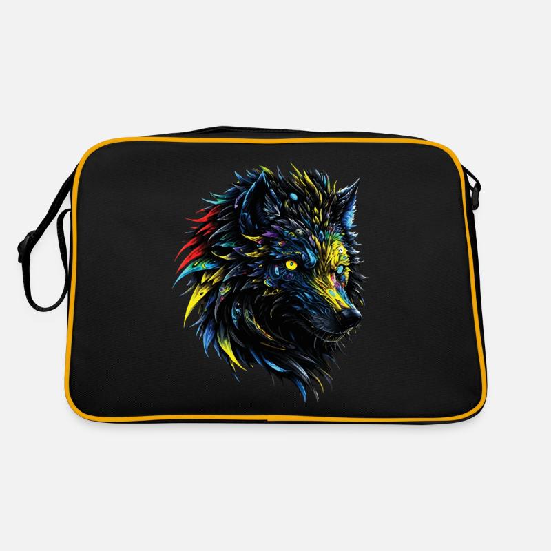 Wolf Liebhaber Wildtier Kunst Wolf Bunt Tier Retro Tasche