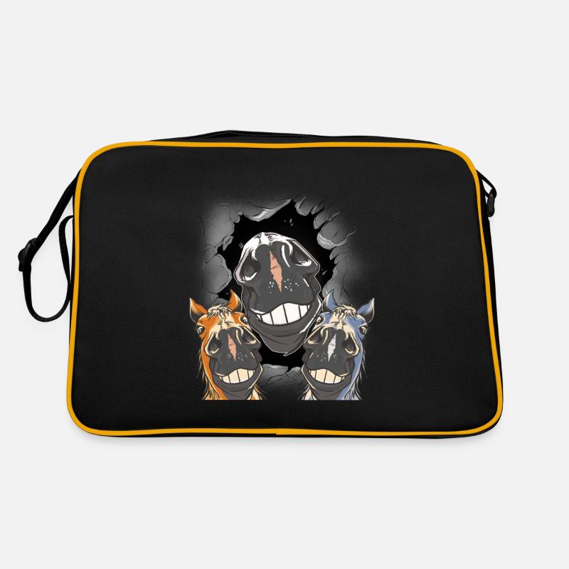 Pferd Pferde Pferdekopf - Retro Tasche - Schwarz/Gold