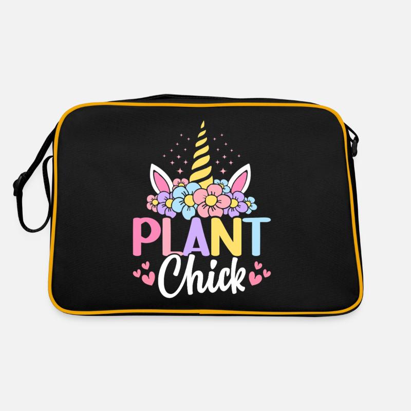 Plant Chick Pflanzenbasierte Ernährung Vegetarisch - Retro Tasche - Schwarz/Gold