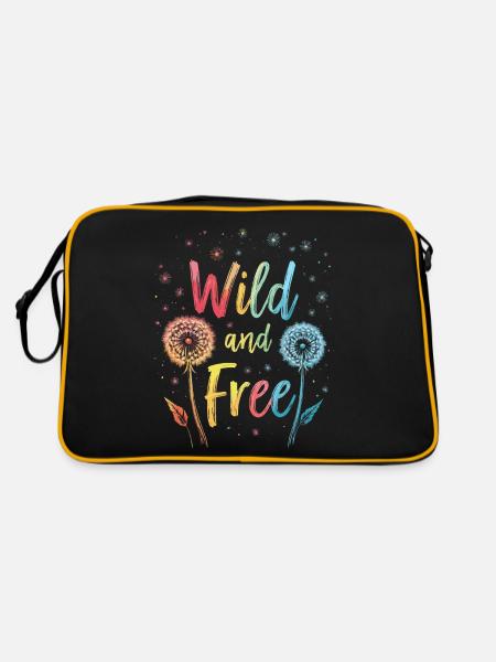 Löwenzahn Pusteblumen Liebhaber Blumen Floral - Retro Tasche - Schwarz/Gold - Hinten