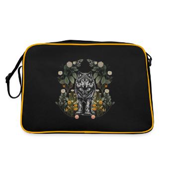 Wolf Wölfe Natur - Retro Tasche - Schwarz/Gold - Hinten