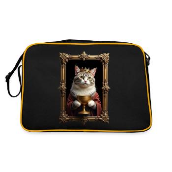 Mittelalter Katze im Bilderrahmen Kunst Krone - Retro Tasche - Schwarz/Gold - Hinten