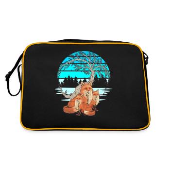 Fuchs Familie Füchsin Füchse Märchen Kind - Retro Tasche - Schwarz/Gold - Hinten