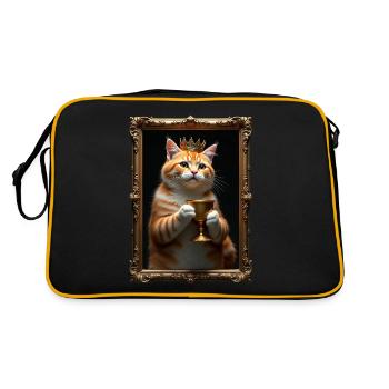 Mittelalter Katze im Bilderrahmen Kunst Krone - Retro Tasche - Schwarz/Gold - Hinten