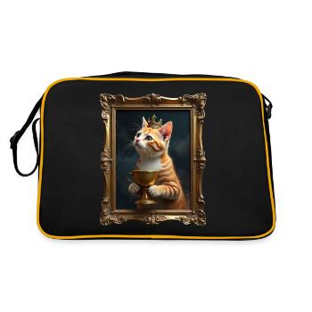 Mittelalter Katze im Bilderrahmen Kunst Krone - Retro Tasche - Schwarz/Gold - Hinten
