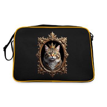 Mittelalter Katze im Bilderrahmen Kunst Krone - Retro Tasche - Schwarz/Gold - Hinten