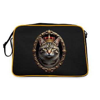 Mittelalter Katze im Bilderrahmen Kunst Krone - Retro Tasche - Schwarz/Gold - Hinten