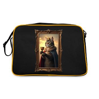 Mittelalter Katze im Bilderrahmen Kunst Krone - Retro Tasche - Schwarz/Gold - Hinten