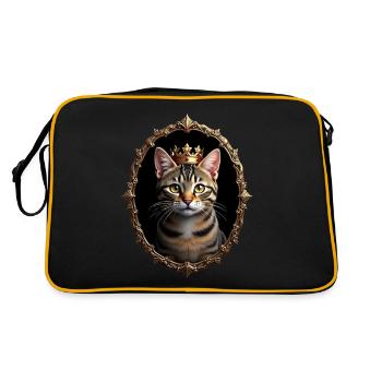 Mittelalter Katze im Bilderrahmen Kunst Krone - Retro Tasche - Schwarz/Gold - Hinten
